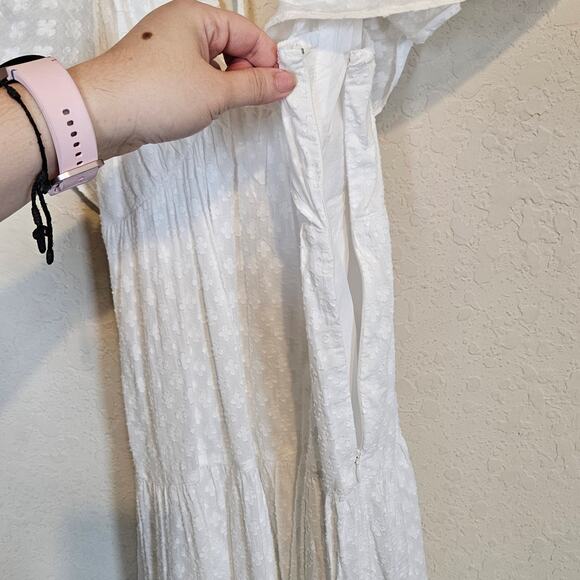 Madewell Tie-Back Flutter-Sleeve Tiered Midi Dress White Women's 0 Summer Casual - Picture 5 of 10